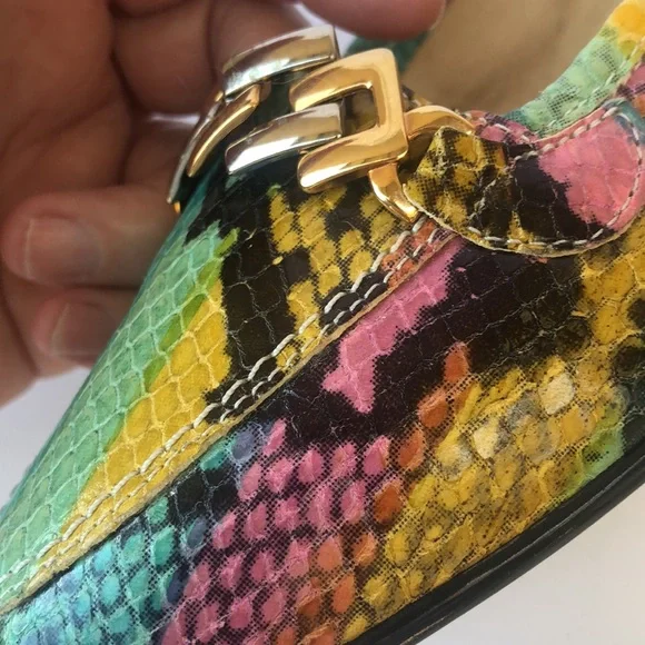 Amalfi Multicolor Snake Print Loafers with Gold Accent - Picture 8 of 16